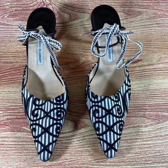 Manolo Blahnik Heels Black White 40 US 10 - Picture 4 of 8